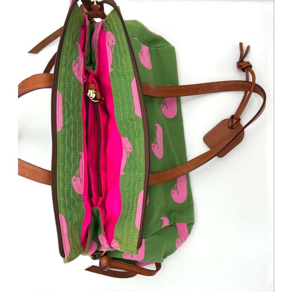 Vintage Dooney & Bourke Samantha Duck Canvas Tote Bag Green Pink Preppy Y2K READ - Picture 7 of 16